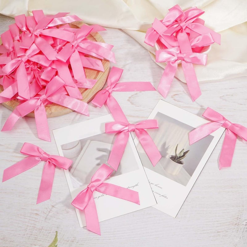 Sokfone Hot Pink Bow Satin Ribbon for Craft 2.5" Premade Mini Bows for Gift Wrapping Crafts, Sewing, Scrapbooking, Weddings, DIY Party Baking Decoration- 50 Counts - Image 2
